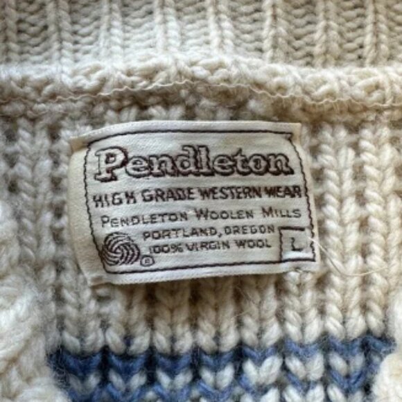 Vintage 70s Pendleton Wool Cardigan Sweater Full Zip Aztec Western - Picture 2 of 3